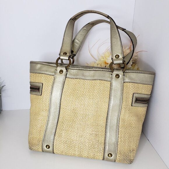 Coach MO5K-113 Legacy Leather & Straw Tote Handbag - Picture 5 of 16